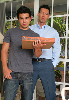 Alexander Garrett and Cody Springs in I'm a Married Man: Married man, Pizza Guy, Stranger, Couch, Living Room, Cum on stomach, Kissing, Latino, Lean, Short hair, Uncut, Young guy