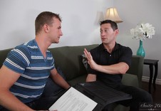 Ari Sylvio and Cameron Adams:Friend, Married Man, Straight Guy, Living Room, Table, Ball licking, Big dick, Cum on chest, Cum on stomach, Deep-throating, Kissing, Lean, Married Men, Masturbating, Rimming, Short hair, Smooth, Straight Guys, Tight ass, Versatile