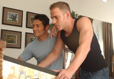 Ari Sylvio and Drew Cutler:Family friend, Friend, Couch, Living Room, Athletic, Ball licking, Big dick, Blonde, Deep-throating, Dirty talk, Hairy chest, Kissing, Lean, Rimming, Short hair