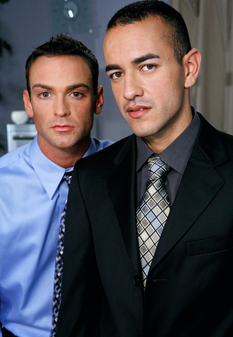 Antonio Milan and Justin Wells in Men Hard at Work: Client, Married man, Straight guy, Stranger, Chair, Desk, Office, Ball licking, Big balls, Big dick, Big load, Bubble butt, Dirty talk, Dress socks, Kissing, Latino, Lean, Muscular, Natural bush, Rimming, Short hair, Smooth, Suit / Shirt and tie, Tattoos, Tight ass, Uncut, Underwear